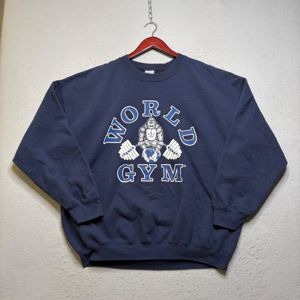 World Gym Sweatshirt Mens XL Navy Blue Vintage 90s Gorilla Graphic Heavyweight